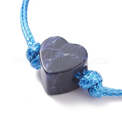 Natural Sodalite Heart Braided Cord Bracelet&nbsp;BJEW-JB07685-04