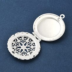 Flat Round Brass Hollow Locket Pendants&nbsp;KK-K414-11A-S