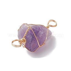 Raw Rough Natural Amethyst Copper Wire Wrapped Nuggets Connector Charms&nbsp;PALLOY-JF02789