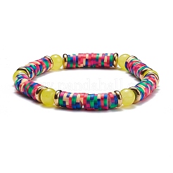 Round Imitation Jade & Handmade Polymer Clay Heishi Beads Stretch Bracelet&nbsp;BJEW-JB07454