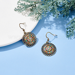 1 Pair Enamel Flower Dangle Earrings with Rhinestone&nbsp;EJEW-AN0001-55
