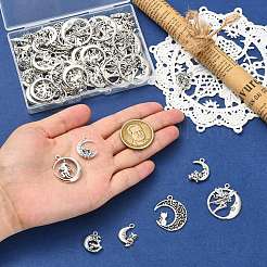 80Pcs 8 Styles Moon Theme Tibetan Style Alloy Pendants&nbsp;FIND-CJ0005-60