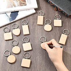 20Pcs 4 Styles Natural Wood Keychains&nbsp;HJEW-YW0001-10