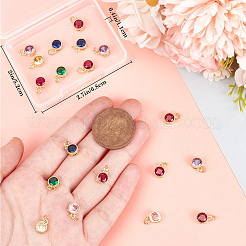 30Pcs Real 18K Gold Plated Brass with Single Cubic Zirconia Charms&nbsp;ZIRC-BBC0002-92