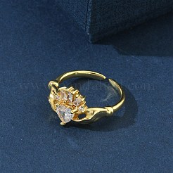 Brass Pave Cubic Zirconia Cuff Open Rings&nbsp;RJEW-H268-02G