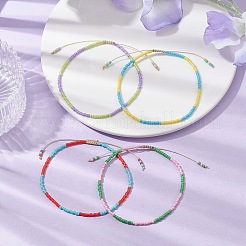 4Pcs 4 Colors Adjustable Glass Seed Beads Braided Bracelet Sets&nbsp;BJEW-JB10803