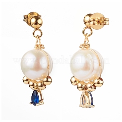 Natural Pearl Dangle Stud Earrings&nbsp;EJEW-JE04508-02