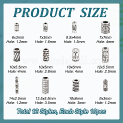 120Pcs 12 Styles Tibetan Style Alloy Tube Beads&nbsp;FIND-PH0020-79