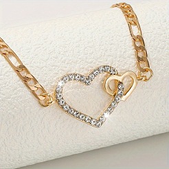 Alloy Crystal Rhinestone Double Heart Link Chain Necklaces for Women&nbsp;FS-WGE7D15-01