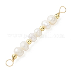 Natural Cultured Freshwater Pearl Potato and Brass Round Beaded Connector Charms&nbsp;PALLOY-JF04738