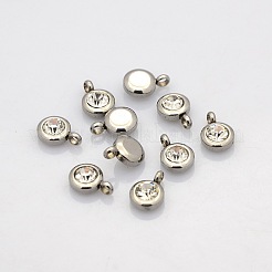 Trendy Original Color 304 Stainless Steel Faceted Grade A Rhinestone Flat Round Charms Pendants&nbsp;RB-N030-01C