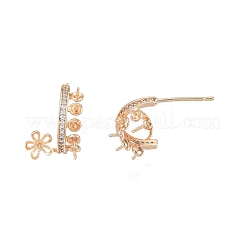 Brass Micro Pave Clear Cubic Zirconia Flower Stud Earring Findings&nbsp;KK-T062-241G