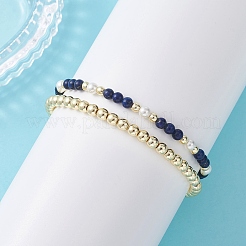 2Pcs Natural Lapis Lazuli & Shell Pearl & Non-magnetic Synthetic Hematite Beaded Stretch Bracelets for Women&nbsp;BJEW-JB12938-02