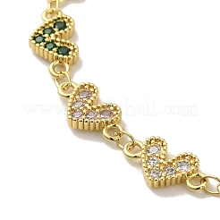 Rack Plating Brass Micro Pave Cubic Zirconia Heart Link Chain Bracelets for Women&nbsp;BJEW-P323-09G-07