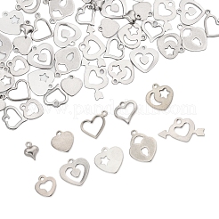 60Pcs 10 Styles 201 Stainless Steel Open Heart Charms&nbsp;STAS-FS0001-92