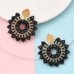 304 Stainless Steel & Bohemian Beaded Flower Dangle Stud Earrings for Women&nbsp;EJEW-R001-04A