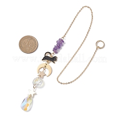 Teardrop Glass & Natural Amethyst Beads Hanging Suncatchers&nbsp;HJEW-JM04611