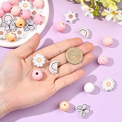50Pcs 10 Styles Printed Wood Beads&nbsp;WOOD-YW0002-02