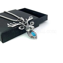 Stainless Steel Pave Synthetic Turquoise Deer Pendant Necklaces for Men Women&nbsp;UP8679