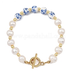 Natural Cultured Freshwater Pearl & Handmade Porcelain & Non-magnetic Synthetic Hematite Beaded Bracelets for Women&nbsp;BJEW-JB13964