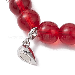 2Pcs 10mm Round Crackle Glass & Red Glass & Pink Glass & Black Glass Beaded Stretch Bracelet Sets for Lover&nbsp;BJEW-JB10325-03