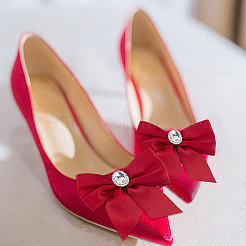 2Pcs Bowknot Polyester & Rhinestone Shoe Decoration&nbsp;FIND-DR0001-63A