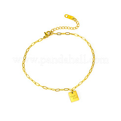 316L Surgical Stainless Steel Good Luck Square Charm Paperclip Chain Anklets for Women&nbsp;WG1BA54-01