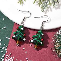 Christmas Theme Glass Dangle Earrings&nbsp;EJEW-TA00475-03