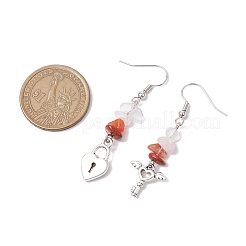 Natural Mixed Stone Key/Lock Dangle Earrings&nbsp;EJEW-JE06150