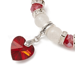 Natural Quartz Crystal & Glass Beaded Stretch Bracelet with Heart Charms for Valentine's Day&nbsp;X-BJEW-TA00284