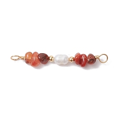 Natural Mixed Stone Chip & Natural Cultured Freshwater Pearl Rice Beaded Connector Charms&nbsp;PALLOY-JF03707
