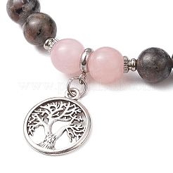 Natural Fluorescent Syenite Rock & Mashan Jade Round Bead Stretch Bracelets&nbsp;BJEW-JB11257-03