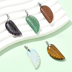5Pcs 5 Colors Opalite & Synthetic Goldstone & Natural Tiger Eye & Amethyst & Green Aventurine Carved Pendants&nbsp;G-YW0002-41