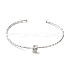 Rack Plating Brass Micro Pave Clear Cubic Zirconia Letter Open Cuff Bangles&nbsp;BJEW-A018-01P-E
