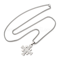 Jerusalem Cross 304 Stainless Steel Pendant Box Chain Necklaces&nbsp;NJEW-NH0003-01P