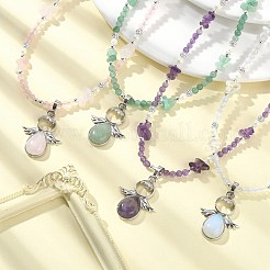 Natural & Synthetic Mixed Gemstone Angel Pendant Necklace with Shell Pearl Beaded Chains&nbsp;NJEW-JN04373