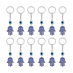12Pcs Hamsa Hand with Evil Eye Alloy Rhinestones Keychains&nbsp;KEYC-DC0001-25