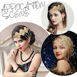 Flower Polyester Rhinestone and Alloy Plastic Pearl Tassel Chain Hair Accessories&nbsp;OHAR-WH20020-02G