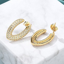 Rack Plating Brass Micro Pave Clear Cubic Zirconia Stud Earrings for Women&nbsp;EJEW-C125-21A-G