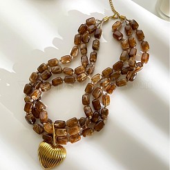 316 Surgical Stainless Steel Heart Resin Beaded 3 Layer Necklaces for Women&nbsp;WG11269-01