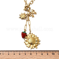 304 Stainless Steel Red Enamel Strawberry Sunflower Sun Pendant Necklaces for Women&nbsp;NJEW-G181-12G