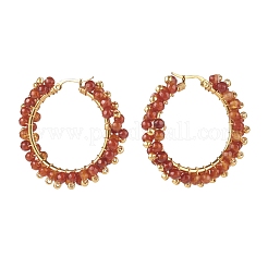 Natural Agate Beaded Hoop Earrings&nbsp;EJEW-JE04847