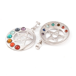 Chakra Natural Tiger Eye & Natural Lapis Lazuli & Natural Carnelian & Synthetic Turquoise & Glass Pendants&nbsp;G-NH0025-12P