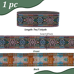 7M Ethnic Style Polyester Flower Jacquard Ribbons&nbsp;OCOR-WH0091-72A-01