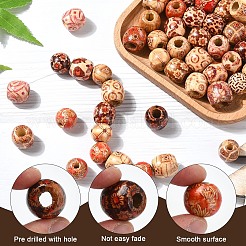60Pcs 3 Styles Printed Natural Wood Beads&nbsp;WOOD-YW0001-31