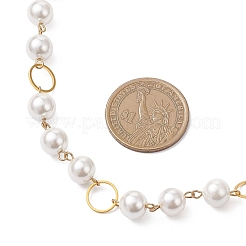 Round Shell Pearl with Brass Link Chain Necklaces for Women&nbsp;NJEW-JN05631