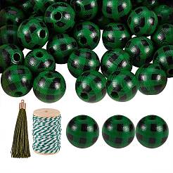 50Pcs Natural Wooden Beads with Tartan Pattern&nbsp;DIY-SZ0003-11B