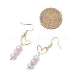 Brass Heart with Pearl Beads Pendants Dangle Earrings&nbsp;EJEW-JE06901