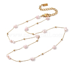 304 Stainless Steel with Dyed Pink Natural Shell Disc Beads Link Chain Necklaces for Women&nbsp;NJEW-K255-46G