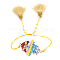 Bohemian Adjustable Hamsa Hand with Evil Eye Pattern Seed Beads Link Bracelets for Women&nbsp;DL7499